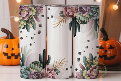Succulent Cactus Floral Tumbler Wrap Sublimation PixelChick 