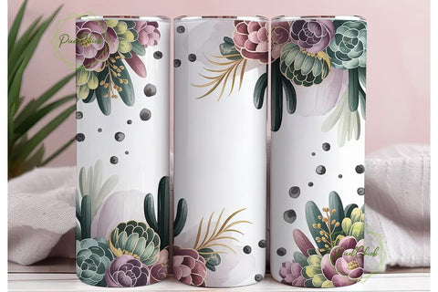 Succulent Cactus Floral Tumbler Wrap Sublimation PixelChick 