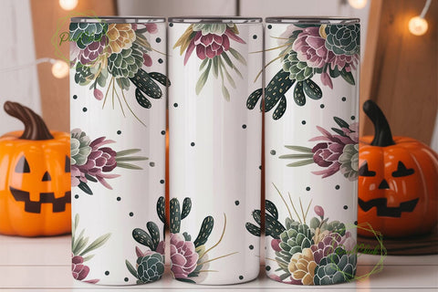 Succulent Cactus Floral Tumbler Wrap Sublimation PixelChick 