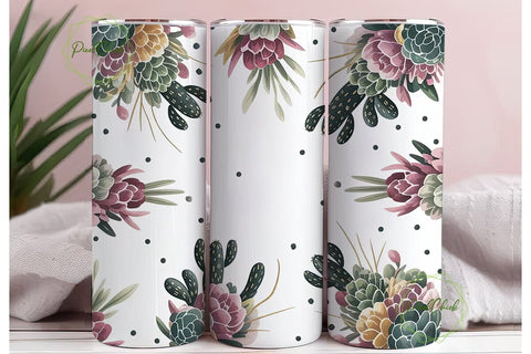Succulent Cactus Floral Tumbler Wrap Sublimation PixelChick 