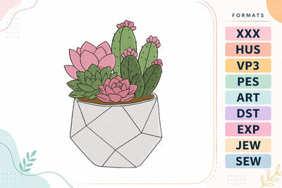 Succulent Cactus Garden in Geometric Pot Embroidery Design Embroidery/Applique DESIGNS sg embroidery 