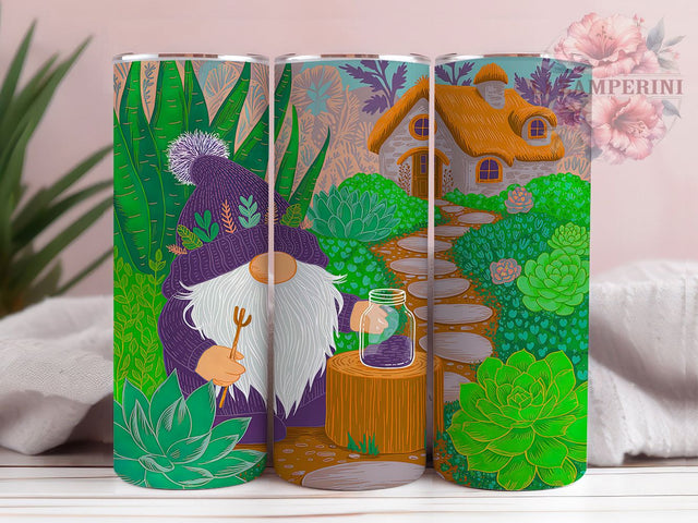 Succulent Forest Gnome Tumbler, Forest Home Scene, Gnome Tumbler, 20Oz Wrap Design, Woodland Sublimation, Succulent Art, Forest Gnome Design Sublimation Li Zamperini 