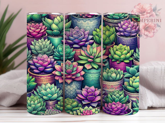 Succulent Garden 20oz Tumbler Wrap PNG, Mother's Day Tumbler Png, Straight & Tapered Tumbler Wrap, Instant Digital Download Sublimation Li Zamperini 