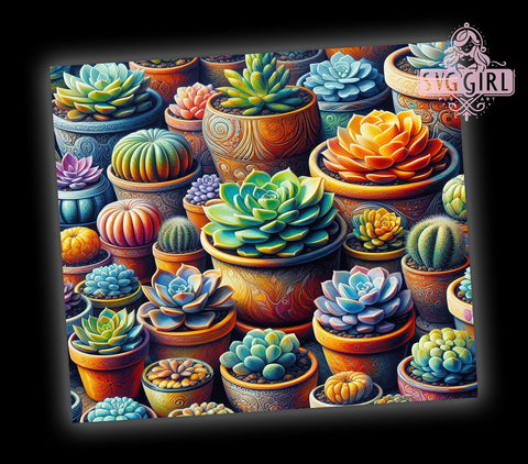 Succulent Garden Tumbler Wrap, Succulent Tumbler, Garden Design, 20oz Wrap, Sublimation Design, Plant Lover Gift, Floral Drinkware, Greenery Cup Sublimation SvggirlplusArt 