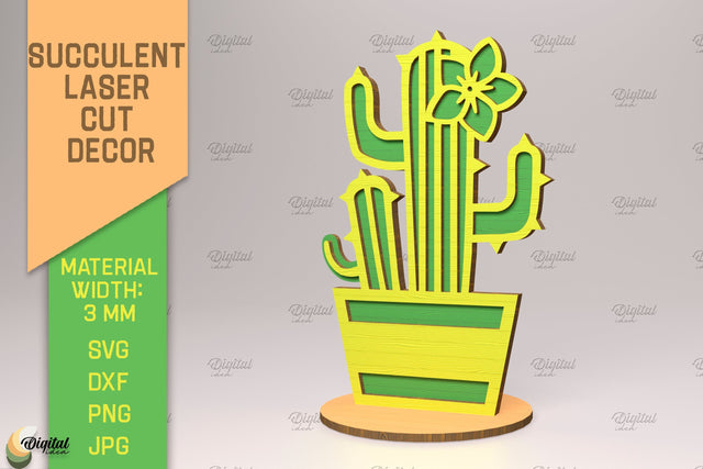 Succulent Laser Cut. 3D Layered Cactus Stand SVG SVG Evgenyia Guschina 