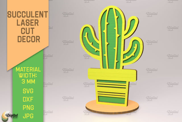 Succulent Laser Cut. 3D Layered Cactus Stand SVG SVG Evgenyia Guschina 