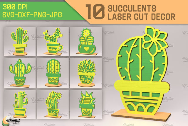 Succulent laser cut bundle. 3D layered cactus stand SVG SVG Evgenyia Guschina 