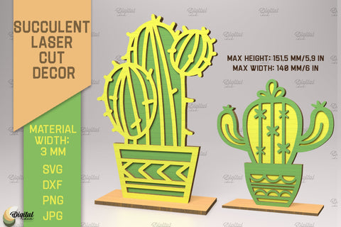 Succulent laser cut bundle. 3D layered cactus stand SVG SVG Evgenyia Guschina 