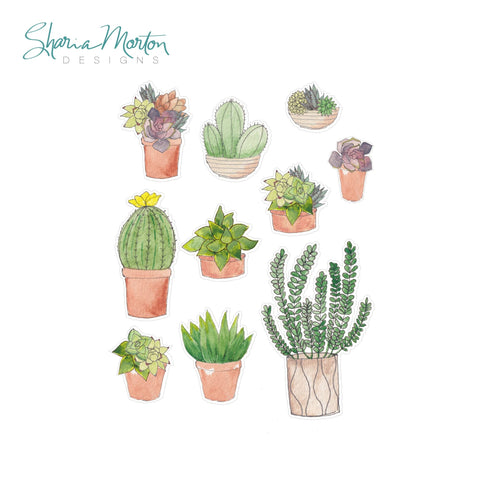 Succulent Sticker Sheet with Hand Watercolor Plants SVG Sharia Morton Designs 