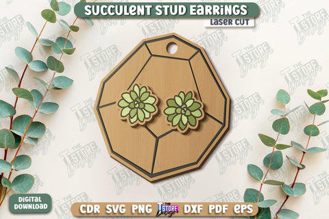 Succulent Stud Earrings Laser Cut Bundle | Floral Design | Jewelry | Accessories | CNC Files SVG The T Store Design 