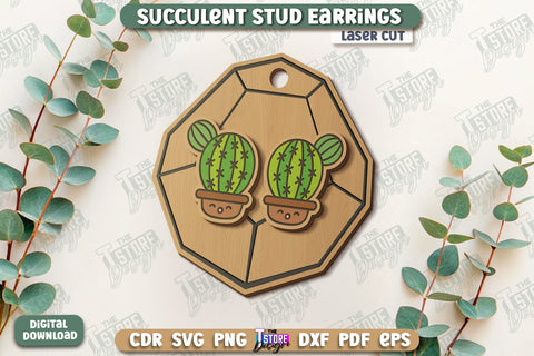 Succulent Stud Earrings Laser Cut Bundle | Floral Design | Jewelry | Accessories | CNC Files SVG The T Store Design 