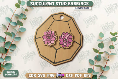 Succulent Stud Earrings Laser Cut | Floral Design | Jewelry | Accessories | CNC File SVG The T Store Design 