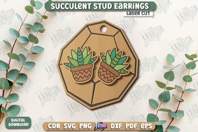 Succulent Stud Earrings Laser Cut | Floral Design | Jewelry | Accessories | CNC File SVG The T Store Design 