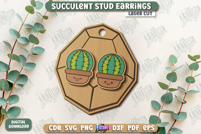 Succulent Stud Earrings Laser Cut | Floral Design | Jewelry | Accessories | CNC File SVG The T Store Design 