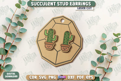 Succulent Stud Earrings Laser Cut | Floral Design | Jewelry | Accessories | CNC File SVG The T Store Design 