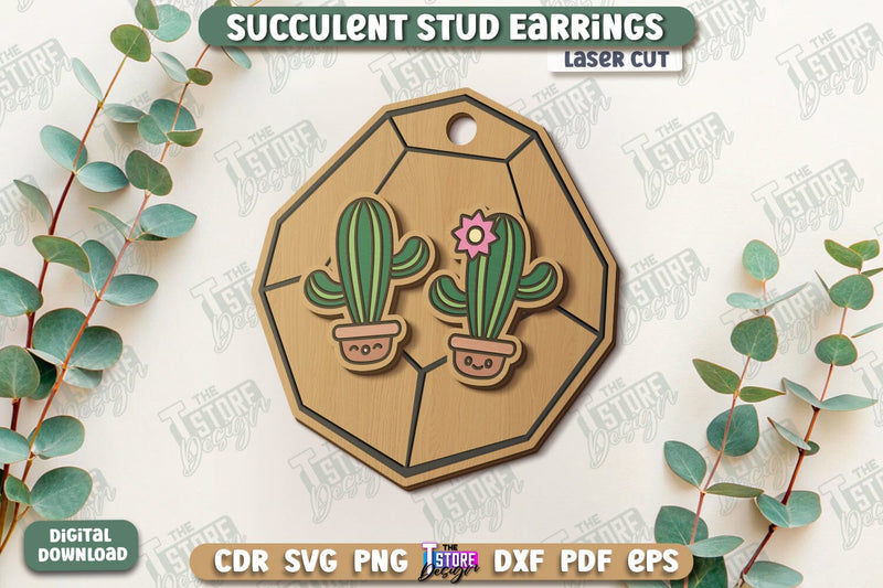 Succulent Stud Earrings Laser Cut | Floral Design | Jewelry | Accessories | CNC File SVG The T Store Design 