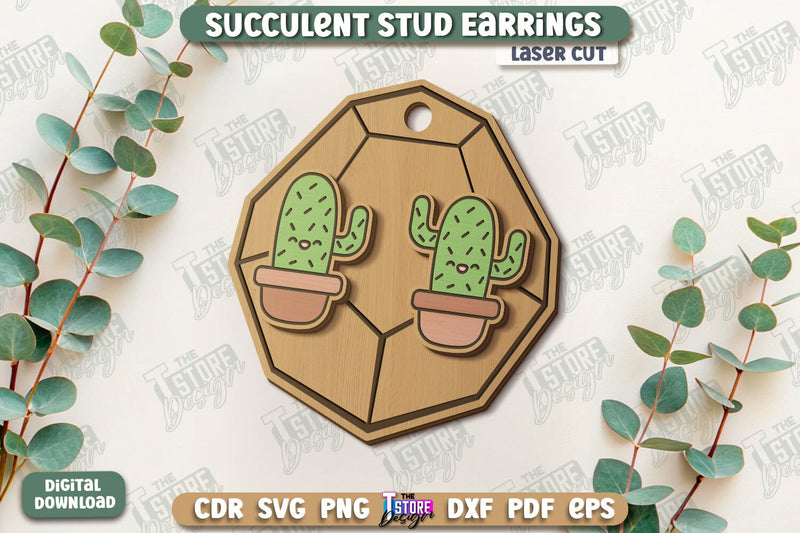 Succulent Stud Earrings Laser Cut | Floral Design | Jewelry | Accessories | CNC File SVG The T Store Design 