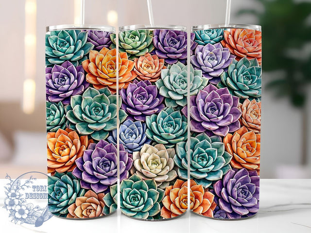 Succulent Watercolor Pattern 20oz Tumbler, Cactus Art, Soft Washes, Desert Flora, Botanical Design, Pastel Greens, Gentle Texture, Sublimation Wrap Sublimation ToriDesigns 