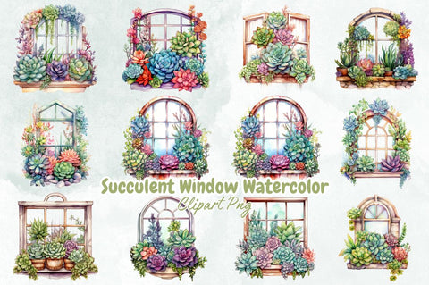 Succulent Window Watercolor Sublimation Bundle Sublimation Designangry 
