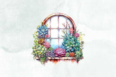 Succulent Window Watercolor Sublimation Bundle Sublimation Designangry 