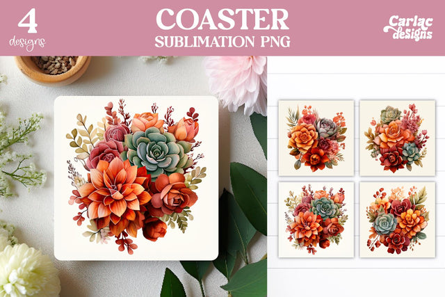 Succulents Square Coaster Sublimation Sublimation Carla C Designs 