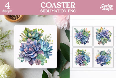 Succulents Square Coaster Sublimation Sublimation Carla C Designs 