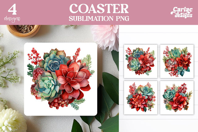 Succulents Square Coaster Sublimation Sublimation Carla C Designs 