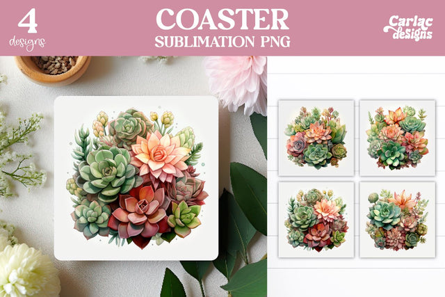 Succulents Square Coaster Sublimation Sublimation Carla C Designs 