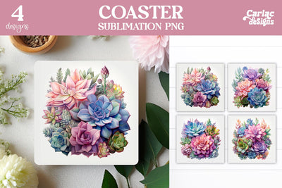 Succulents Square Coaster Sublimation Sublimation Carla C Designs 