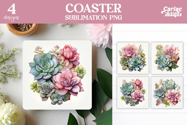 Succulents Square Coaster Sublimation Sublimation Carla C Designs 