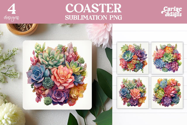 Succulents Square Coaster Sublimation Sublimation Carla C Designs 
