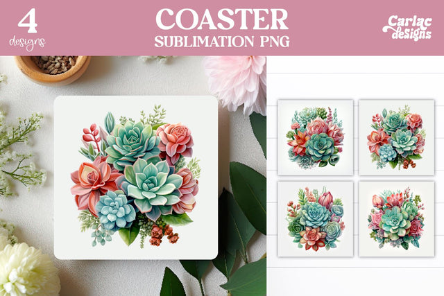 Succulents Square Coaster Sublimation Sublimation Carla C Designs 