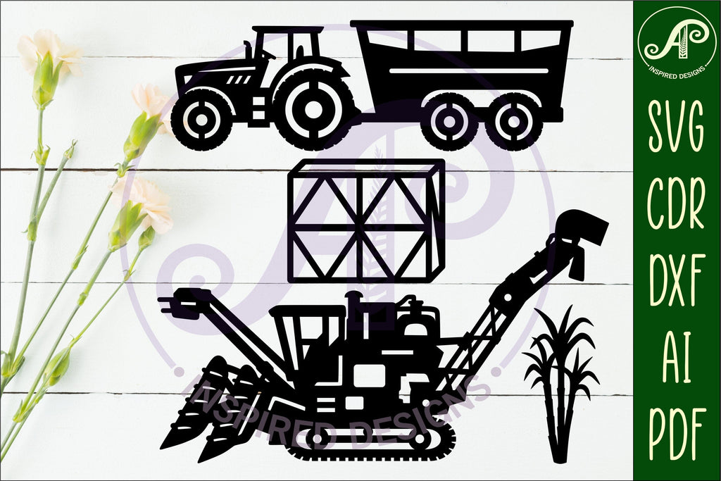 Sugar cane Harvesting vehicle laser cut outs SVG file - So Fontsy