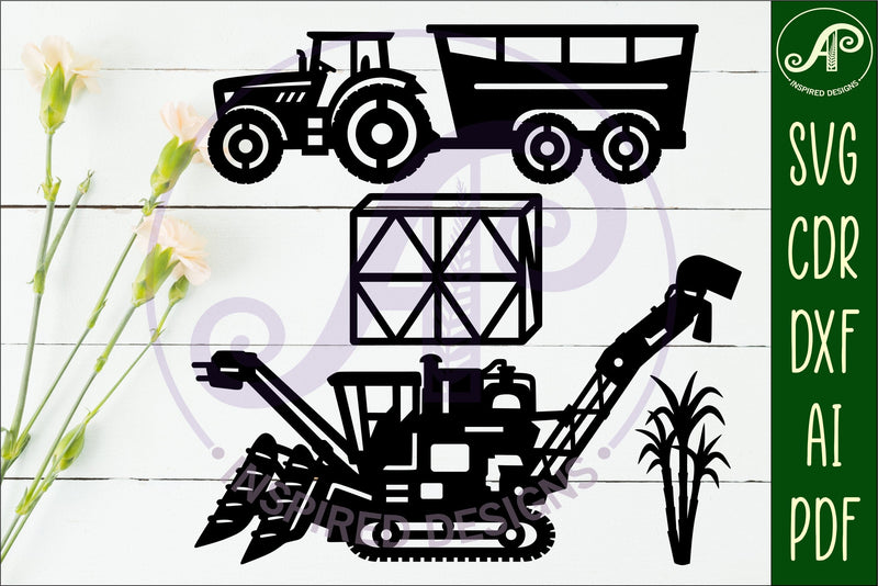 Sugar cane Harvesting vehicle laser cut outs SVG file - So Fontsy