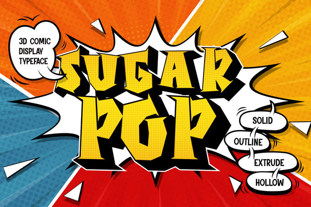 Sugar Pop - 3D layered Comic Display Font Font Mozzatype 
