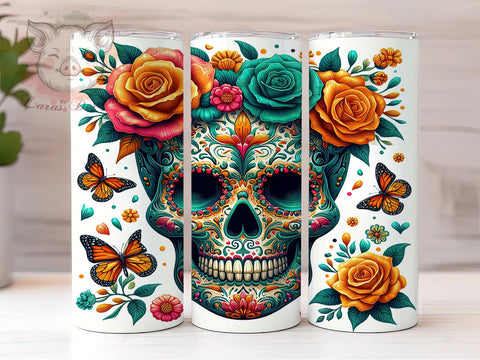Sugar Skull 20 oz Skinny Tumbler Sublimation Design, Straight & Tapered Tumbler Png, Mexican Day of the Dead Tumbler Png, Digital Download PNG Sublimation Lara' s Designs 