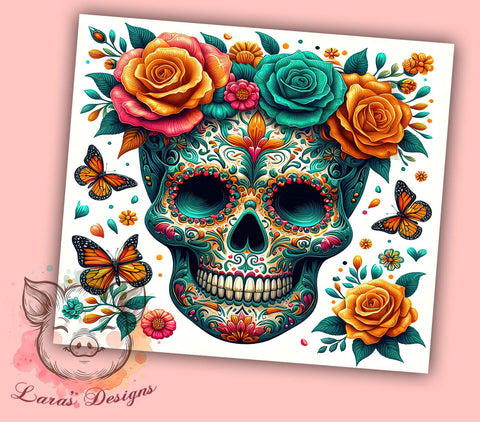 Sugar Skull 20 oz Skinny Tumbler Sublimation Design, Straight & Tapered Tumbler Png, Mexican Day of the Dead Tumbler Png, Digital Download PNG Sublimation Lara' s Designs 