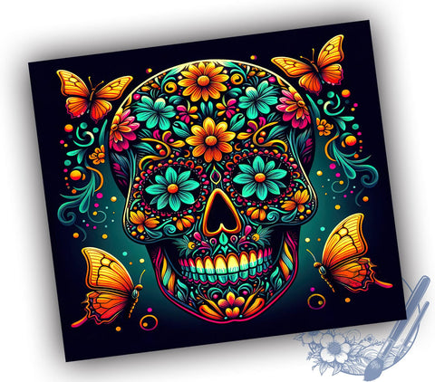 Sugar Skull 20oz Skinny Tumbler PNG, Teal Calaveras Tumbler Sublimation Wrap, Straight & Tapered Tumbler Wrap, Instant Digital Download Sublimation ToriDesigns 
