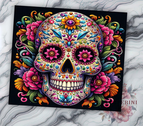 Sugar Skull 20oz Tumbler Wrap PNG, Day of Dead Tumbler PNG Sublimation Design, Straight & Tapered Tumbler Wrap, Instant Digital Download Sublimation Li Zamperini 