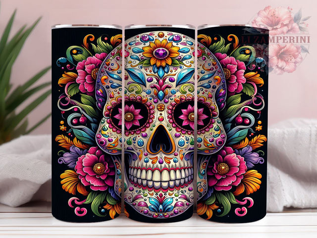 Sugar Skull 20oz Tumbler Wrap PNG, Day of Dead Tumbler PNG Sublimation Design, Straight & Tapered Tumbler Wrap, Instant Digital Download Sublimation Li Zamperini 