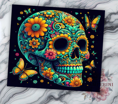 Sugar Skull 20oz Tumbler Wrap PNG, Teal Calaveras Tumbler PNG Sublimation Design, Straight & Tapered Tumbler Wrap, Instant Digital Download Sublimation Li Zamperini 