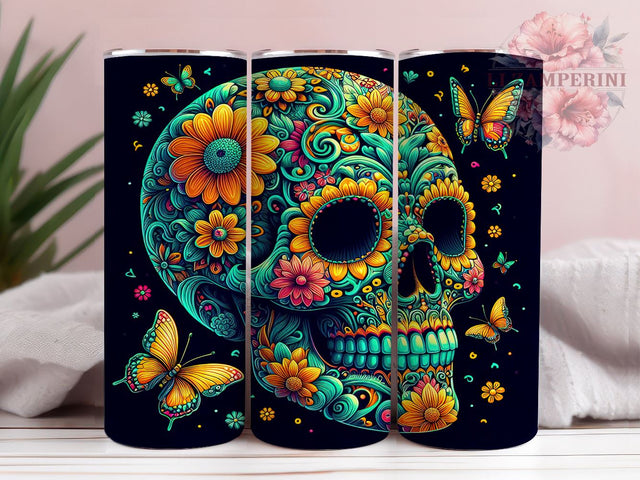 Sugar Skull 20oz Tumbler Wrap PNG, Teal Calaveras Tumbler PNG Sublimation Design, Straight & Tapered Tumbler Wrap, Instant Digital Download Sublimation Li Zamperini 