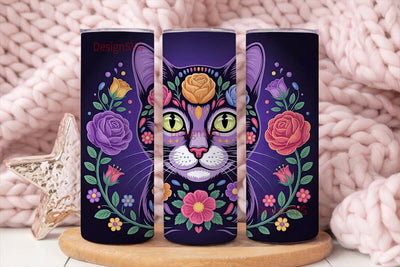 Sugar Skull Cat 20oz Tumbler Wrap Sublimation DesignSVG 