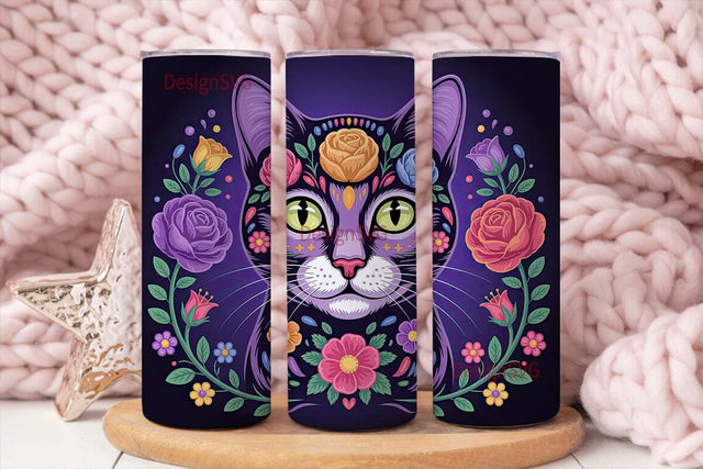 Sugar Skull Cat 20oz Tumbler Wrap Sublimation DesignSVG 