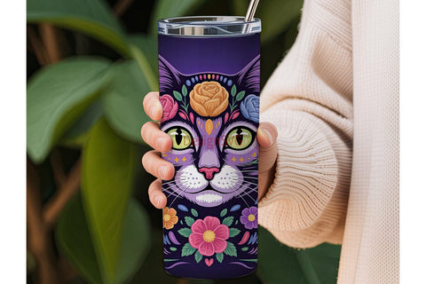 Sugar Skull Cat 20oz Tumbler Wrap Sublimation DesignSVG 
