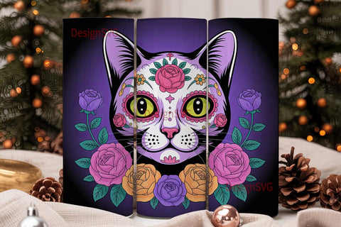 Sugar Skull Cat 20oz Tumbler Wrap Sublimation DesignSVG 