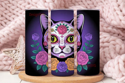 Sugar Skull Cat 20oz Tumbler Wrap Sublimation DesignSVG 