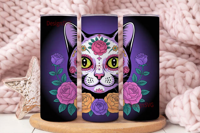 Sugar Skull Cat 20oz Tumbler Wrap Sublimation DesignSVG 