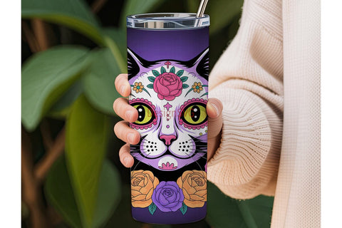 Sugar Skull Cat 20oz Tumbler Wrap Sublimation DesignSVG 