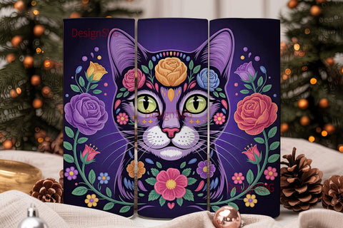 Sugar Skull Cat 20oz Tumbler Wrap Sublimation DesignSVG 